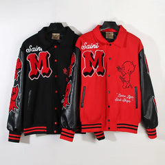Autumn Winter American Punk Biker Baseball Jacket New Essential Street Hip-Hop Print