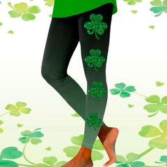 St Patricks Day Lucky Clovers Leggings Green For Women