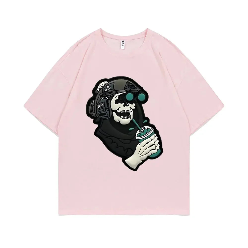 Men's Gothic Vintage Skeleton Coffee Graphic Print Tee