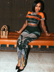 New Flame Mesh Pants Set