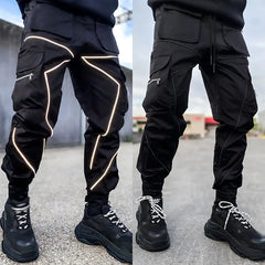 Y2K Mens Casual Loose Plus Size Striped Multi Pocket Sports Fitness Hip Hop