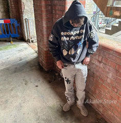 Y2k Broken Print High Street Hoodies Men Streetwear Goth Harajuku