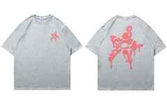 2023 Harajuku Hip Hop Men's Streetwear Tee with Melting Letter Star Print