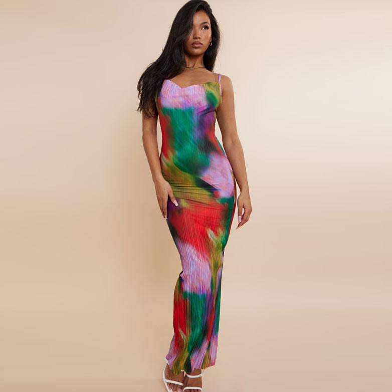 Reign Pleated Multicolor Maxi Dress