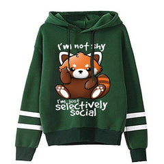 Women's Hoodies I Just Selectively Social Cute Little Raccoon Long Sleeves Casual Funny Graphic