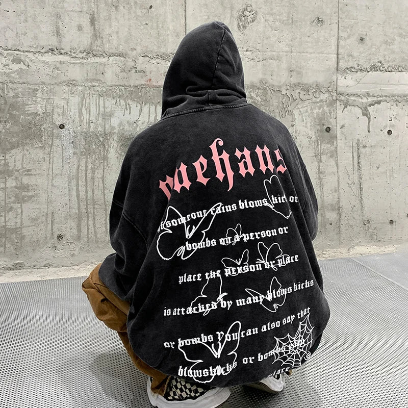 Print Pullover Harajuku Sweatshirt Denim Mens Hoodie Loose Sweatshirt