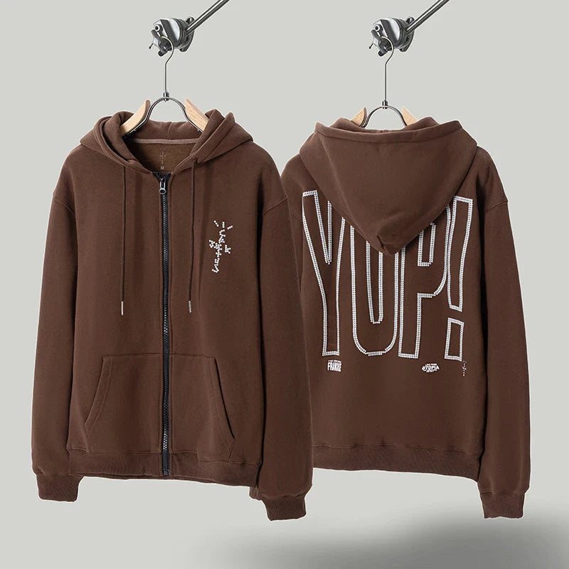 Cactus Jack Fleece Zip Up - Vintage Brown Hip Hop Streetwear