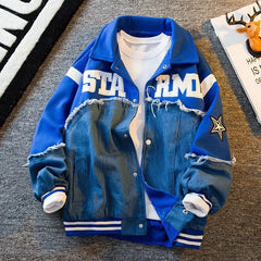 Spring 2024 Personalized Men's Baseball Jacket - American Retro Denim Style