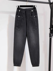 Summer Ankle Length Elastic High Waist Jeans Baggy