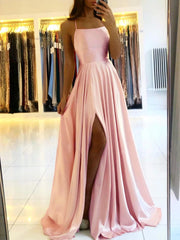 Simple Spaghetti Straps Sexy Slit Wedding Prom Party Gowns Vestidos