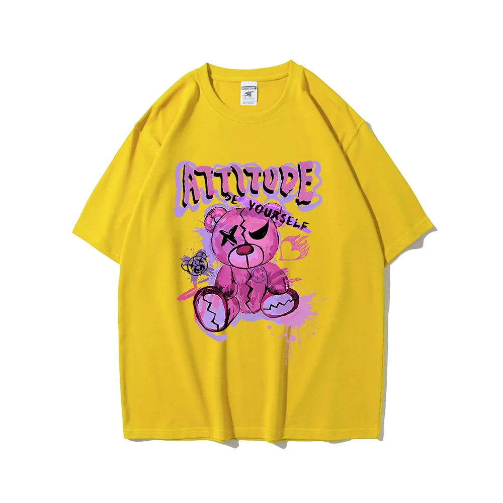 Spring Cotton 'Be Your Self' Bear Women Tee Streetwear Comfort