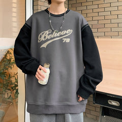 Sweatshirt Patchwork Tren Fashion Korean Men Streetwear