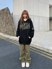 Hooded Loose Baggy Long Pullovers Sweatshirts for Women 90s Vintage Warm 2000s