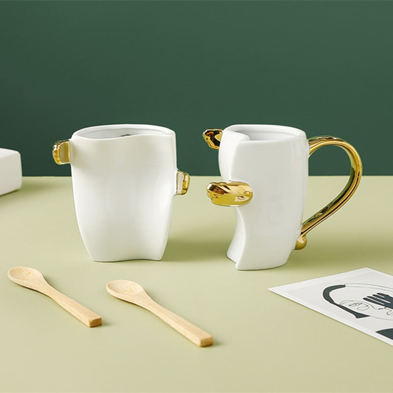 Coffee Mug With Spoon Gold Handle Cup Ceramic