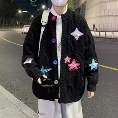 Men O-Neck Patchwork Cardigan for Autumn and Winter Single Breasted Casual Style