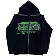 Women Hoodies Printed Pattern Streetwear Oversized  Punk Vintage Loose Casual