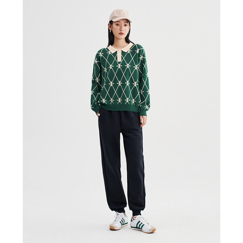 Sweaters woman Long Sleeves Polo Neck with  Green Casual Chic Tops