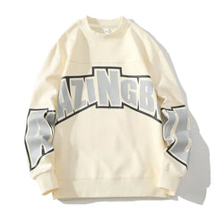 Spring Vibes Men Loose-Fitting Letter Top Round Neck Sweater for Autumn Comfort