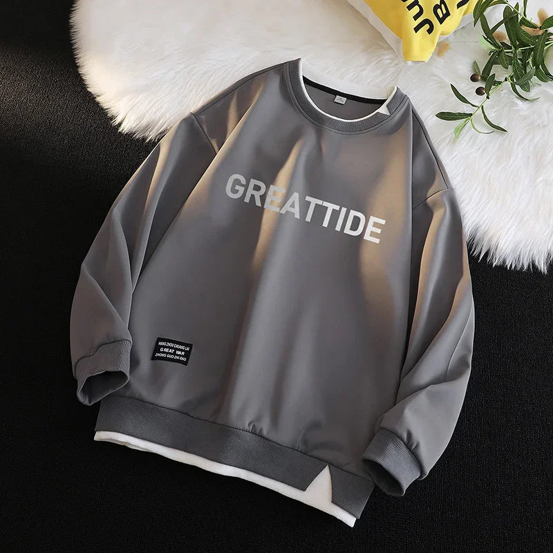 Sweatshirts for Men Round Neck Hip Hop Streetwear Long Sleeve Casual