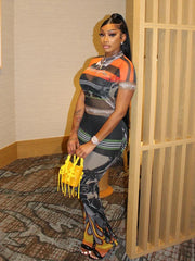 New Flame Mesh Pants Set