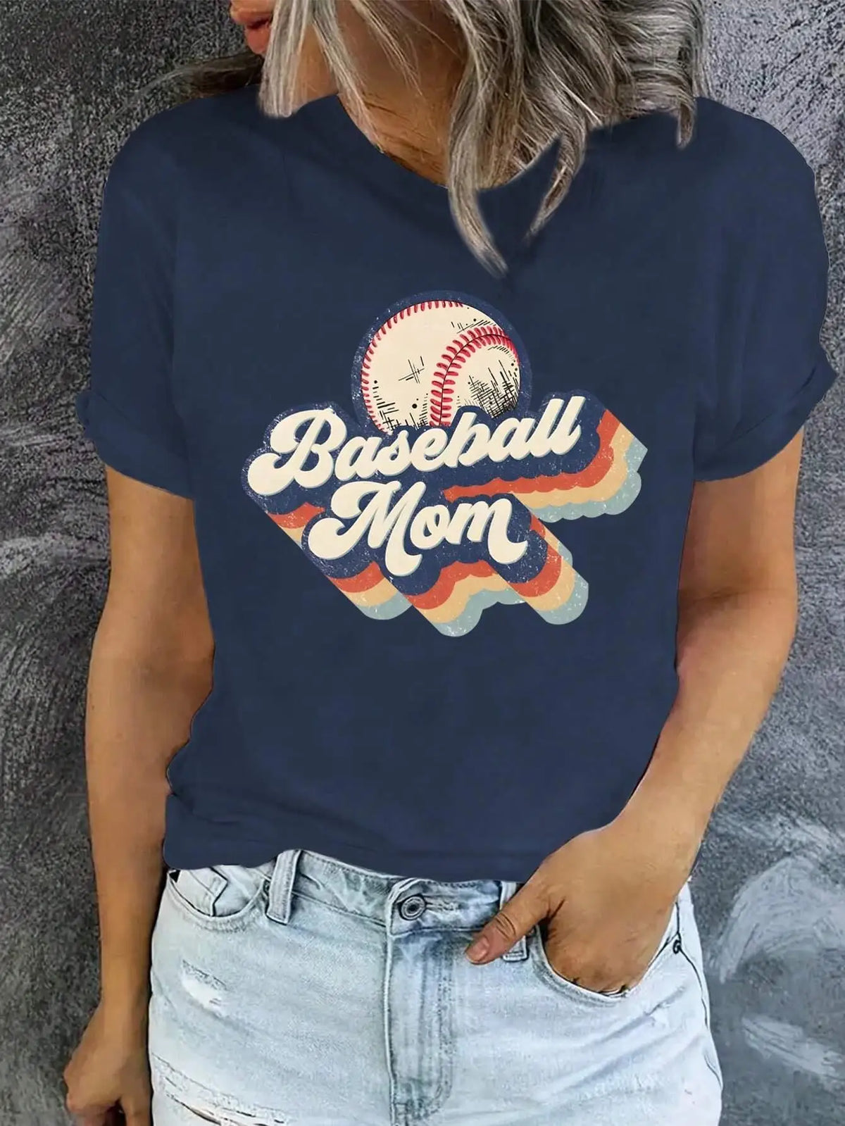 Baseball Mom Letter Graphic Printing Female T-Shirt Street