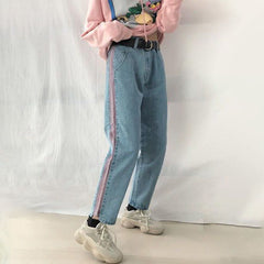 Star Embroidery Baggy Jeans Vintage Washed High Street Style