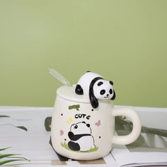 Cute cartoon panda Ceramics Mug 400ml With Lid and Spoon Coffee mugs Milk Tea Mugs Breakfast