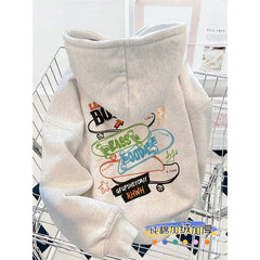 Men's Autumn Winter Cotton Hoodie Letter Print, Harajuku Style, Thickened and Oversized