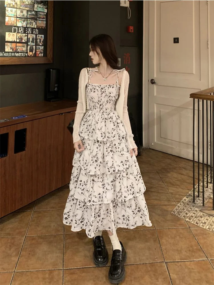 Y2k Fairycore White Graduation Dress Women Korean Style One Piece Slip