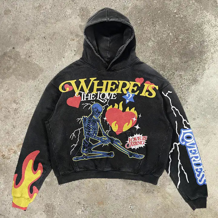 Skull Print Oversized Hoodie Harajuku Streetwear