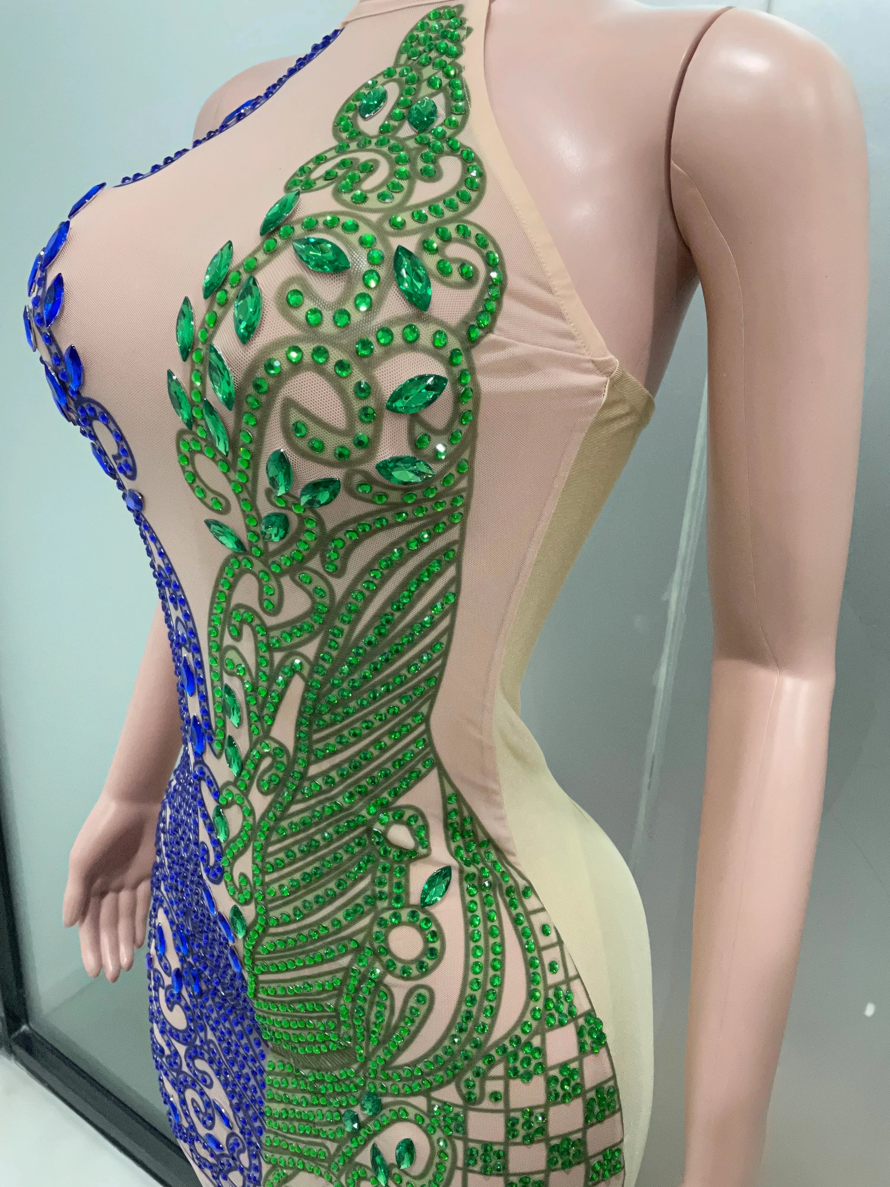 Sparkly Rhinestone Mesh Mini Dress