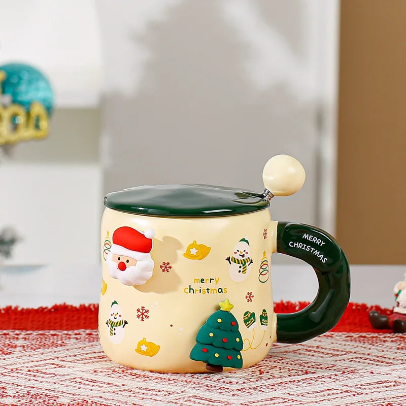 Christmas  Christmas Cartoon Coffee Mug with Lid Spoon