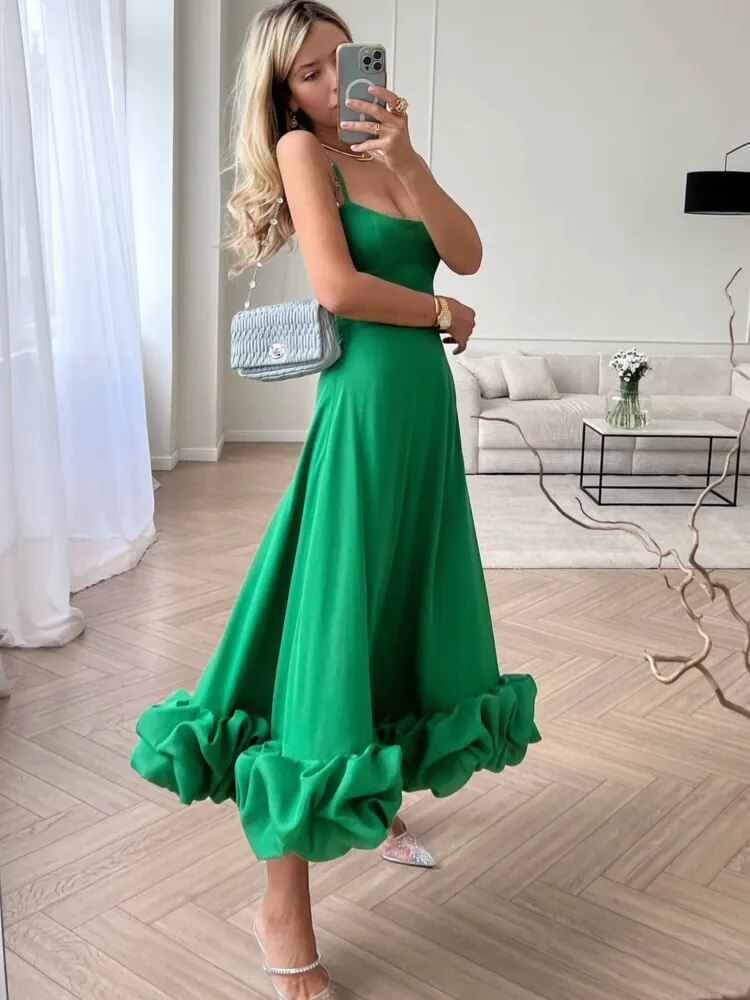 Ravishing Rose: Stunning Spaghetti Strap A-line Dress for Women