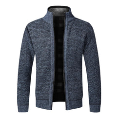 Men Autumn and Winter Jackets Stand Collar Zipper Solid Jacket
