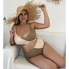 Bikini Set Women Plus Size Color Block Wrap High Waisted Bathing