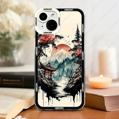 Case For iPhone Soft Cover Ink and Wash Landscape