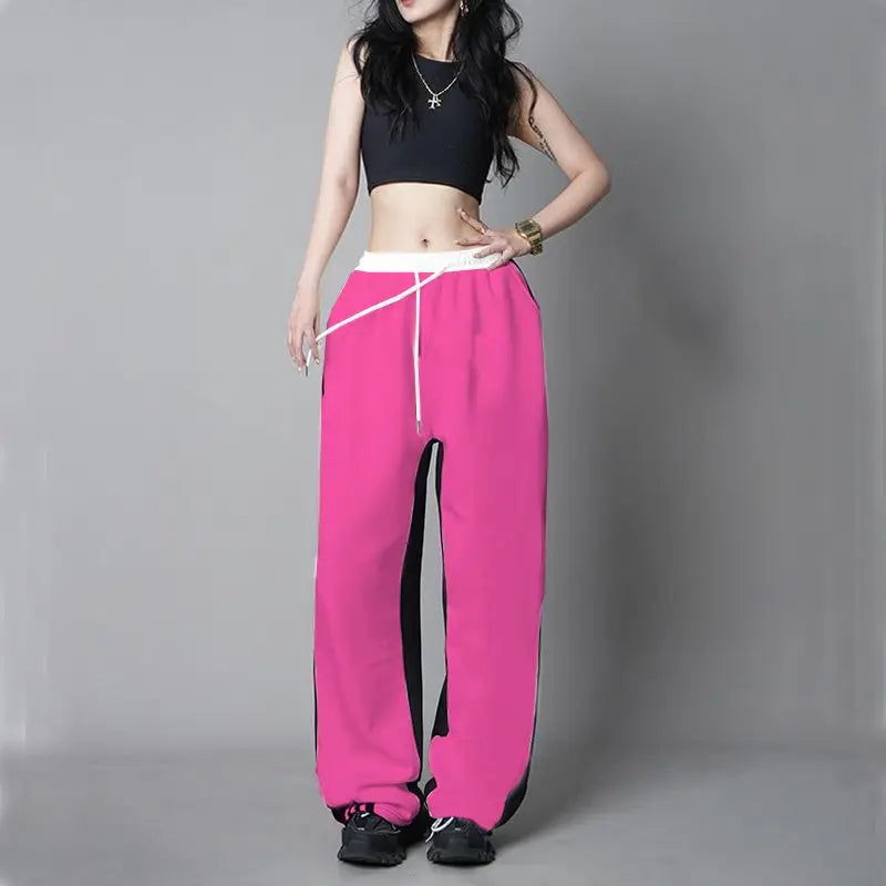 Stylish Y2K Sweatpants: High-Waist, Patchwork Contrast
