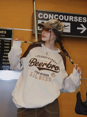 Preppy style contrasting sweatshirts American vintage patchwork pullover top sporty