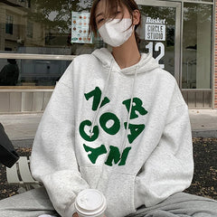 Korean Letter Print Hoodie Women Casual Streetwear Y2k