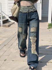 Y2K Distressed Gothic Women's Jeans Streetwear Fashion