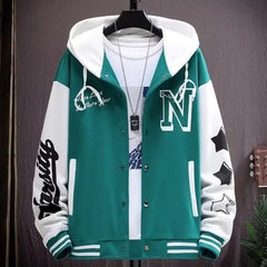 Men's Korean Hooded Baseball Jacket - Harajuku High Street Style, Autumn Teen Fashion, Quality Button-Up