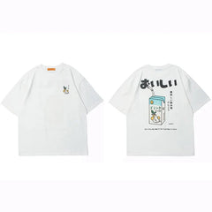 Japanese Kanji Drink Graphic T Shirt Streetwear Harajuku Sleeve T-Shirt
