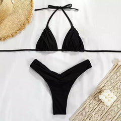 Bikinis Women Halter Brazilian Bikini Set Female Pleated Swimsuit New Triangle