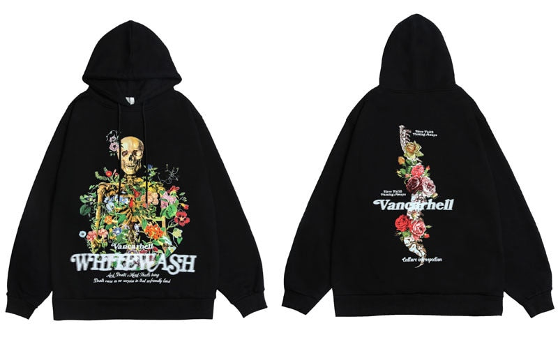 Skull Skeleton Floral Print Hip Hop Hoodie Streetwear Street Cred