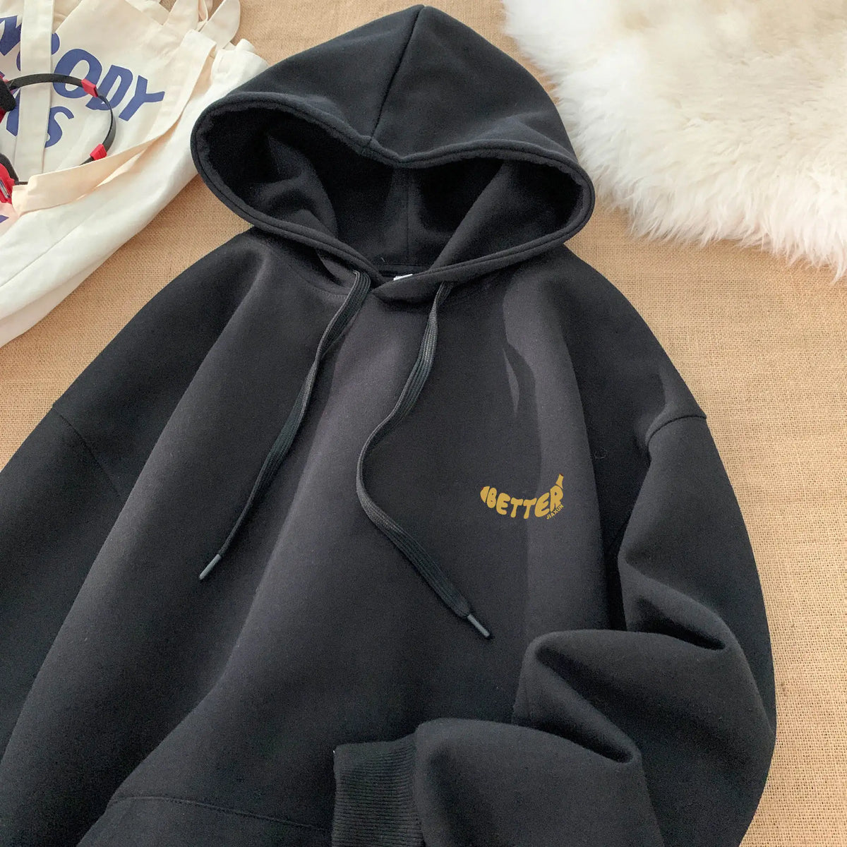 Letter Print Fashion Hoodies Autumn Winter Streetwear Casual Loose Pullovers