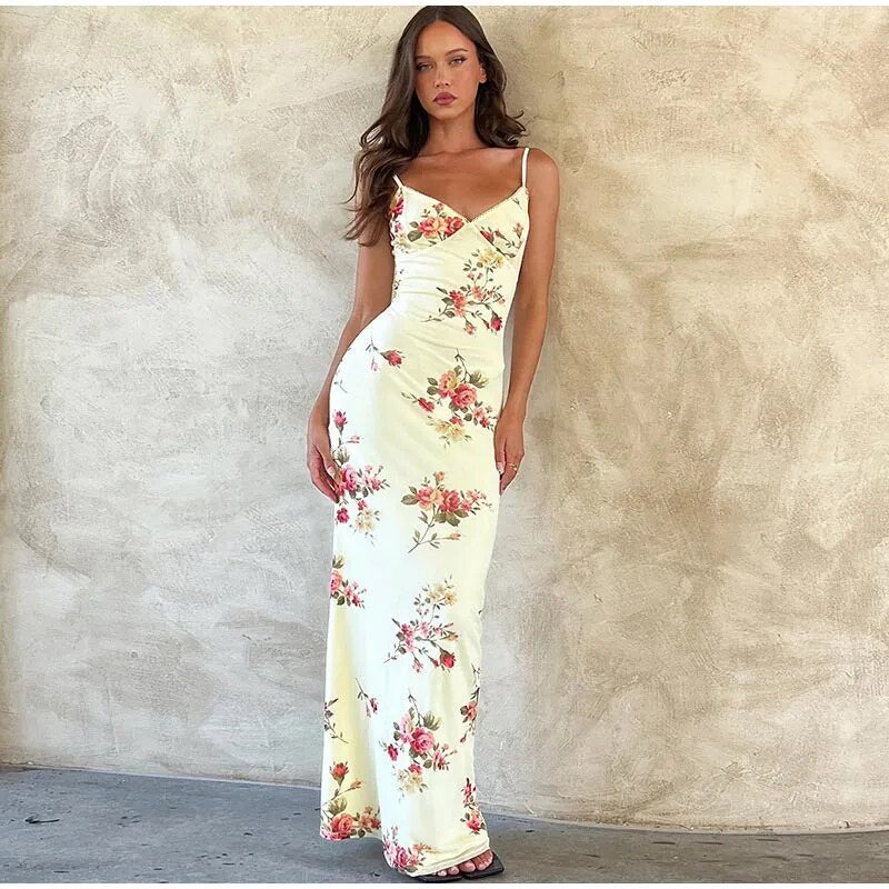 Summer Blossom: Floral Print Spaghetti Strap Dress for Women