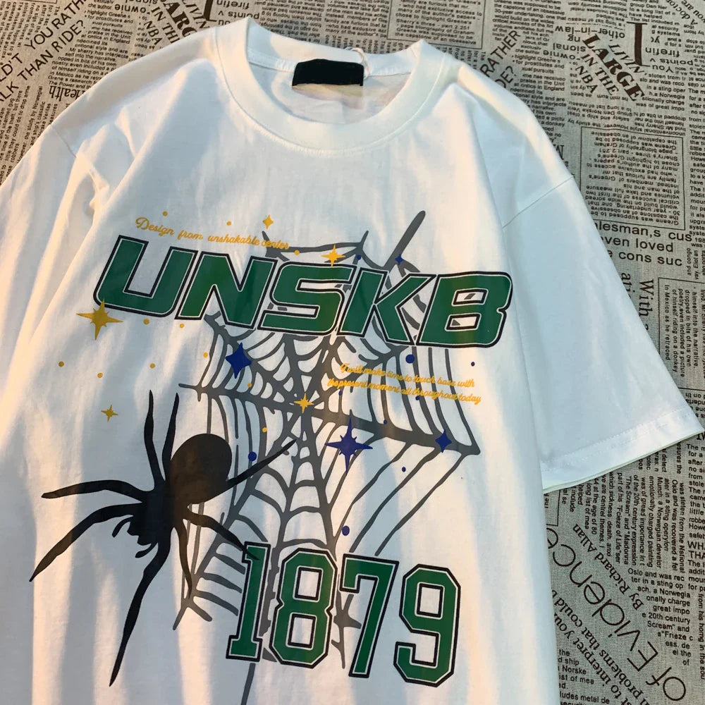 Knitted Love American Retro Spider Print Women's T-shirt Streetwear