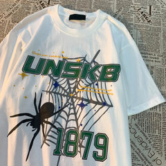 Knitted Love American Retro Spider Print Women's T-shirt Streetwear