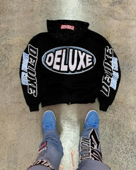 Y2k Letter Embroidered Zipper Sweatshirt Loose Casual Oversized