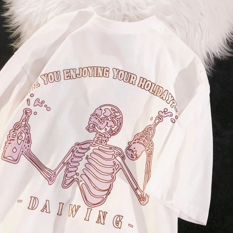 Skeleton Printed Funny Oversized T-shirt Female Tops Vintage